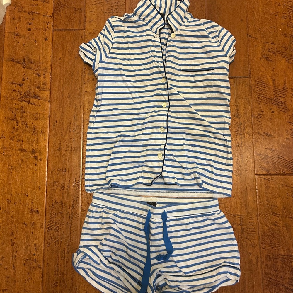 J. Crew Blue and White Striped Pajama Set